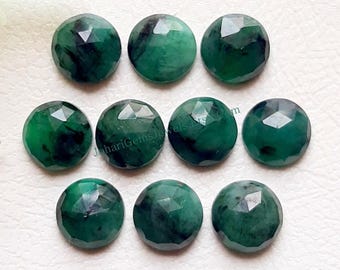 Zambian Emerald Round Shape 10 MM Rose Cut Gemstone 10 Pieces Lot, Natural Emerald With Flat Back For Jewelry Making