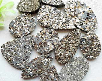 Pyrite Druzy Cabochon Loose Gemstone, Wholesale Lot Cabochon By Weight With Different Shapes and Size Cabochon Used For Jewelry Making