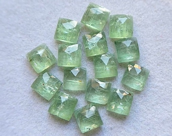 Green Kyanite Rose Cut Square Flat Back Gemstone 15 Pieces Lot | Size : 6 MM | AAA+ Green Kyanite Gemstone For Jewelry Making