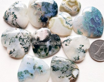 Tree Moss Agate Heart Shape Flatback Cabochon Used For Jewelry Making, Pendant -  Discounted Heart Shape Gemstone Lot