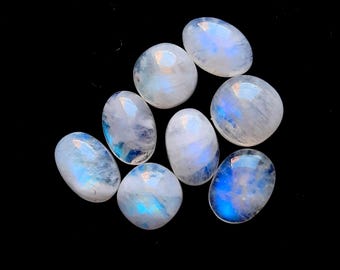 Rainbow Moonstone Cabochon Loose Gemstone 8 Pieces Lot | Size : 12-10 MM | AAA+ Ring Size Rainbow Moonstone For Handmade Jewelry - 21455