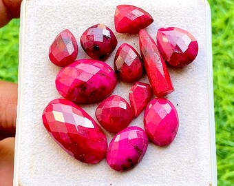Natural Ruby Mix Shape Rose Cut Loose Gemstone 12 Pieces Lot | Size : 22-10 MM | AAA+ Ruby Briolette & Flat Back For Jewelry Making - 34482