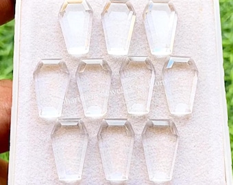 Clear Quartz Coffin Shape Step Cut With Flat Back Gemstone 10 Pieces Lot | Size : 10X16 MM | AAA+ Clear Quartz Used For Jewelry Making