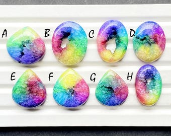AMAZING Solar Quartz Druzy With Crystals Cabochon Gemstone For Jewelry Making, AAA+ Natural Agate Dyed Druzy For Wire Wrap - 26379-26386