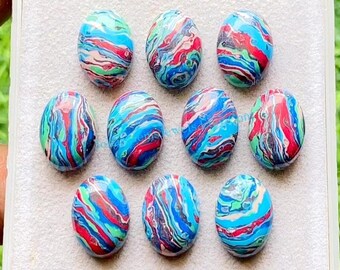 New Rainbow Calsilica 10x14 MM Oval Shape Smooth Cabochon With Flat Back 10 Pieces Gemstone Lot For Jewelry Making