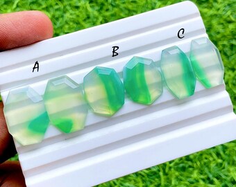 Pares de ágatas verdes bandeadas con talla rosa elegante para joyería hecha a mano, pares de ágatas verdes bandeadas naturales AAA+ a juego para pendientes - 43326-43328