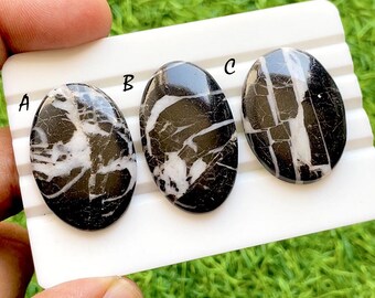 NEW Obsidian Vein Eclipse Cabochon For Wire Wrap, Black & White Zebra Jasper Natural Stone for Jewelry Making - 36399-36401
