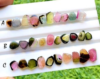 Selected Multi Watermelon Tourmaline Slices 10 Pieces Gemstone Lot For Jewelry Making,  Natural Multi Tourmaline Slices Lot - 33125-33127