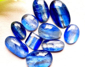 Selected Bio Blue Kyanite Smooth Cabochon Loose Gemstone 10 Pcs Lot | Size : 14-7 MM | AAA+ Natural Blue Kyanite For Handmade Jewelry-16598