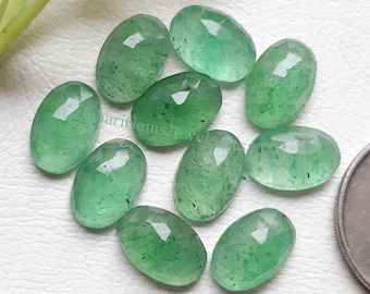 Emerald Green Strawberry Quartz Oval Shape Rose Cut - Green Strawberry Quartz Calibrated Gemstone 10 Pieces Lot For Jewelry Making