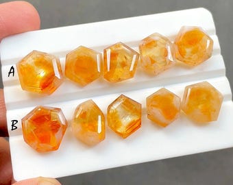 Citrine Fancy Cut Slice Loose Gemstone 5 Pieces Lot With Flat Back For Jewelry Making, AAA+ Natural Citrine For Jewelry - 34367-34368
