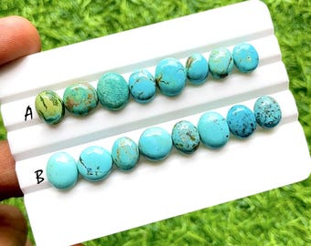 Natural Arizona Turquoise Cabochon Gemstone With Flat Back 8 Pieces Lot For Jewelry Making, Arizona Turquoise Gemstone Lot - 27413-27414