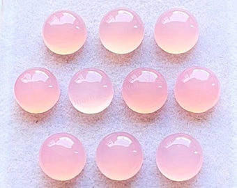 Baby Pink Chalcedony 10 MM Round Shape Smooth Cabochon Gemstone 10 Pieces Lot, Pink Chalcedony With Flat Back For Jewelry Making