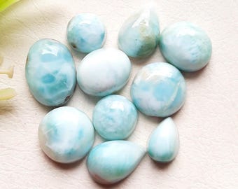 Selected LARIMAR Cabochon Loose Gemstone 10 Pcs Lot For Jewelry Making | Size : 13-9 MM | Larimar Cabochon For Handmade Jewelry - 16436