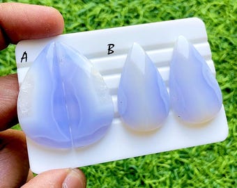 Sky Mist Blue Lace Agate Matched Pair Cabochon, Earth Tone Natural Stone, Soft Cloud Blue Gemstone Pair For Artisan Jewelry - 37921-37922