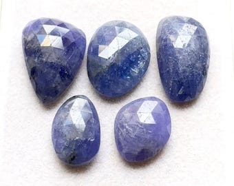 Selected Tanzanite Rose Cut With Flat Back Gemstone 5 Pieces Lot | Size : 21-16 MM | AAA+ Natural Tanzanite For Handmade Jewelry - 11477