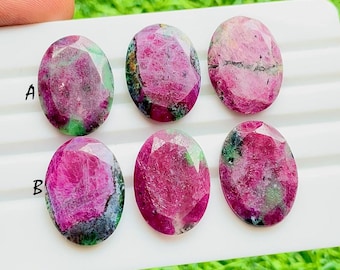 Ruby Zoisite 22 MM Oval Shape Both Side Faceted Gemstone 3 Pieces Lot, AAA+ Natural Ruby Zoisite For Handmade Jewelry - 28512-28513