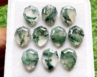 Moss Agate Fancy Cut Pear Shape With Flat Back Gemstone 10 Pieces Lot | Size : 10X14 MM | AAA+ Moss Agate Used For Jewelry Making