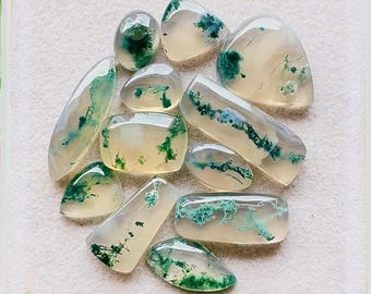 Top Selected Moss Agate Gemstone Smooth Cabochon 12 Pieces Lot Used For Handmade Jewelry - RARE Moss Agate Gemstone For Jewelry Making 28460