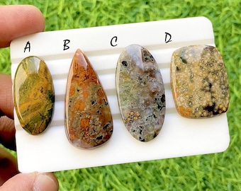 NEW Ocean Jasper Cabochon Loose Gemstone For Jewelry Making, AAA+ Natural Ocean Jasper Gemstone Cabochon For Wire Wrap - 34976-34979