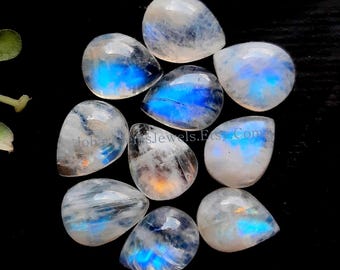 Selected Rainbow Moonstone 10X8 MM Calibrated Pear Shaped Cabochon Loose Gemstone 10 Pieces Lot For Jewelry Making