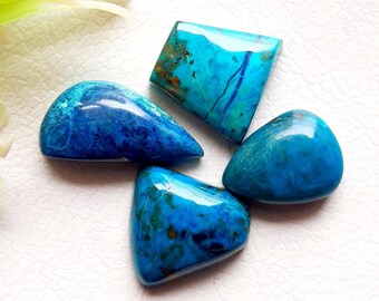 Top Quality Azurite Cabochon Loose Gemstone 4 Pieces Lot |Size 18-13 MM | Natural Azurite For Handmade Jewelry 16620