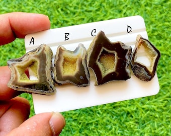 Canyon Cocoa Druzy Agate Geode Slice, AAA+ Brown Agate Druzy Cabochons, Crystal Center Agate Stones, Organic Geode For Jewelry - 36765-36738