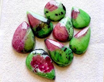 Selected Ruby Zoisite Cabochon Loose Gemstone 8 Pieces Lot, Top Quality Natural Ruby Zoisite With Flat Back For Handmade Jewelry - 38112