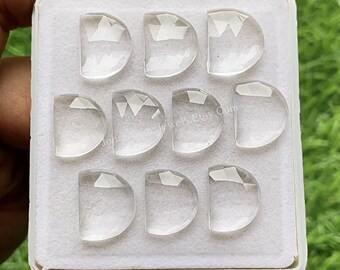 Clear Quartz D Shape Rose Cut With Flat Back Gemstone 10 Pieces Lot | Size : 10X14 MM | AAA+ Clear Quartz Used For Jewelry Making