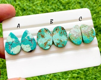 Tibetan Turquoise Pair Cabochon Loose Gemstone For Jewelry Making, AAA+ Natural Tibetan Turquoise Pair Cabochon For Earrings -  37584-37586