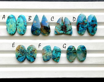NEW Chrysocolla Pair Cabochon Loose Gemstone For Jewelry Making, AAA+ Natural Chrysocolla Matching Pair Cabochon For Earrings - 34467-34473