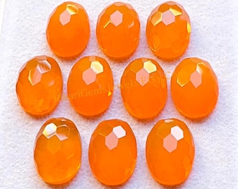 Orange Opal Quartz 10x14 MM Oval Shape Honeycomb Cut With Flat Back Gemstone 10 Pieces Lot, AAA+ Orange Opal Quartz Used For Jewelry Making