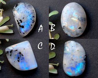 Rainbow Moonstone Cabochon With Black Tourmaline Dot , Natural Rainbow Moonstone Cabochon For Jewelry Making, Pendant -8492-8495