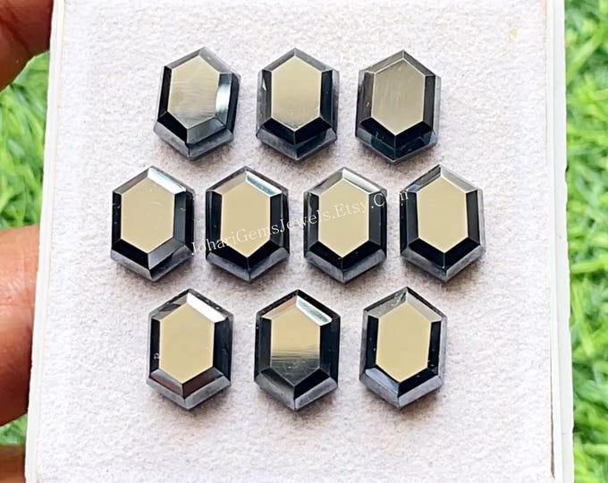 Featured listing image: Hematite 9x13 MM Elongated Hexagon Shape With Flat Back Gemstone 10 Pieces Lot For Jewelry, AAA+ Natural Hematite Used For Handmade Jewelry