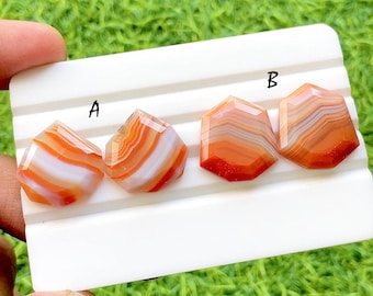 Sunset Flame Carnelian Agate Fancy Cut Perfect Matching Pair For Earrings, AAA+ Natural Banded Orange Agate Pair For Wire Wrap - 35360-35361