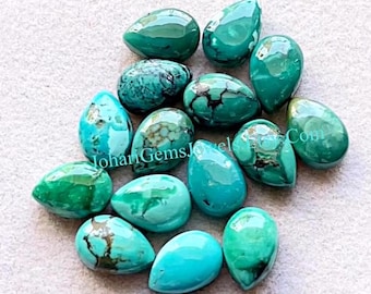 Tibetan Turquoise 7X9 MM Calibrated Pear Shape Gemstone 10 Pieces Lot, AAA+ Natural Tibetan Turquoise With Flat Back For Handmade Jewelry