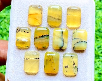 Yellow Opal 10x14 MM Rectangle Shape Fancy Cut Gemstone With Flat Back 10 Pieces Gemstone Lot For Jewelry Making, AAA+ Rare Yellow Opal Lot