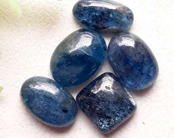 Deep Teal Moss Kyanite Cabochon Lot |  | 5 Pieces Lot | Size : 12-9 MM | AAA+ Natural Teal Moss Kyanite For Jewelry Making and Wire  - 8227