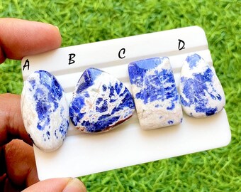 Sky Splash Sodalite Cabochon For Wire Wrap, Natural Blue White Sodalite Loose Gemstones, Designer Sodalite Cab For Jewelry - 36749-36752