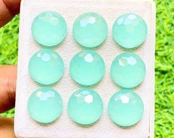 Aqua Chalcedony 15 MM Round Shape Honeycomb Cut Gemstone 6 Pieces Lot, AAA+ Natural Chalcedony With Flat Back For Jewelry Making