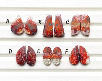 SELECTED Red Crazy Lace Pair Cabochon Gemstone For Handmade Jewelry, AAA+ Natural Red Crazy Lace Matching Pairs For Earrings - 27147-27152