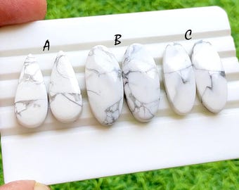 Howlite Matching Pair Cabochon Loose Gemstone For Jewelry Making, AAA+ Natural Howlite Gemstone Pair Cabochon For Earrings -  39972-39974