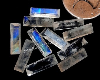 Natural Rainbow Moonstone Baguette Shape Cutstone, 10Pcs CALIBRATED 5x15mm Moonstone For Jewelry Making, Pendant, Tiny Pendant, Charms