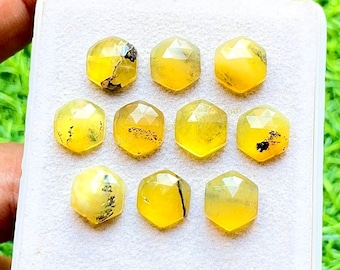 Yellow Opal 10 MM Hexagon Shape Rose Cut Gemstone With Flat Back 10 Pieces Gemstone Lot For Jewelry Making, AAA+ Rare Yellow Opal Lot