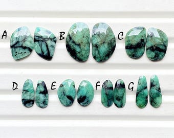 Natural Emerald Rose Cut Pair Loose Gemstone With Flat Back For Jewelry Making, AAA+ Emerald Gemstone Pair For Earrings - 26247-26253