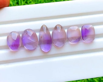 Pink Amethyst Cabochon Loose Gemstone 6 Pieces Lot | Size : 19-12 MM | AAA+ Natural Pink Amethyst Cabochon Lot For Handmade Jewelry - 34684