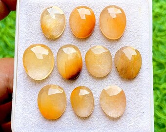 Golden Rutile Quartz Rosecut Free Form Gemstone Slice 10 Pieces Lot, AAA+ Natural Golden Rutile Gemstone Flat Back Used For Jewelry Making