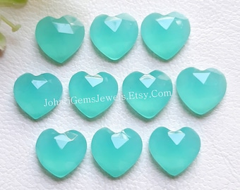 Paraiba Color Onyx 10 MM Heart Shape Rose Cut Loose Gemstone 10 Pieces Lot, AAA+ Natural Onyx Heart With Flat Back For Jewelry Making