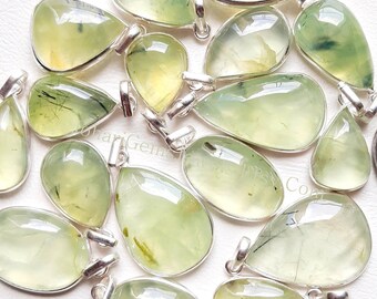 Natural Prehnite Gemstone Pendants, 925 Silver Plated Pendant Necklace With Different Size And Shape, Handmade Pendant, Valentine Gift