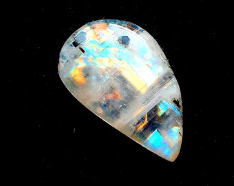 Rainbow Moonstone Cabochon With Black Tourmaline Dot For Jewelry Making, AAA+ Natural Rainbow Moonstone Cabochon For Wire Wrap - 22651-22653